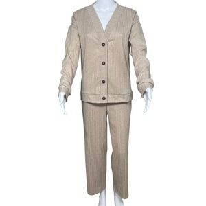 Live 2 Lounge Tan Beige Pointelle Knit Cardigan and Pants Loungewear Set Small